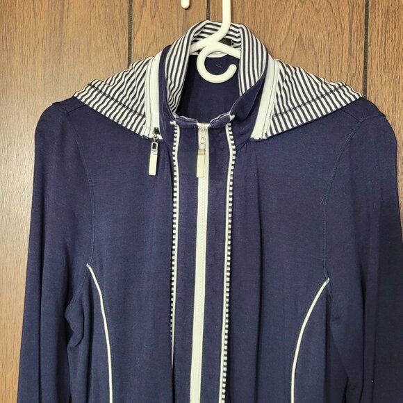 Bylyse Women XL Nautical Jacket – Navy & White Bamboo Blend Two-Way Zip Stretch - Picture 4 of 12